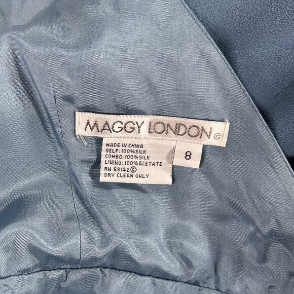 Maggy London 100% Silk Maxi Fit & Flare Dress Women's 8 Blue Wedding Party NWT - Picture 8 of 15